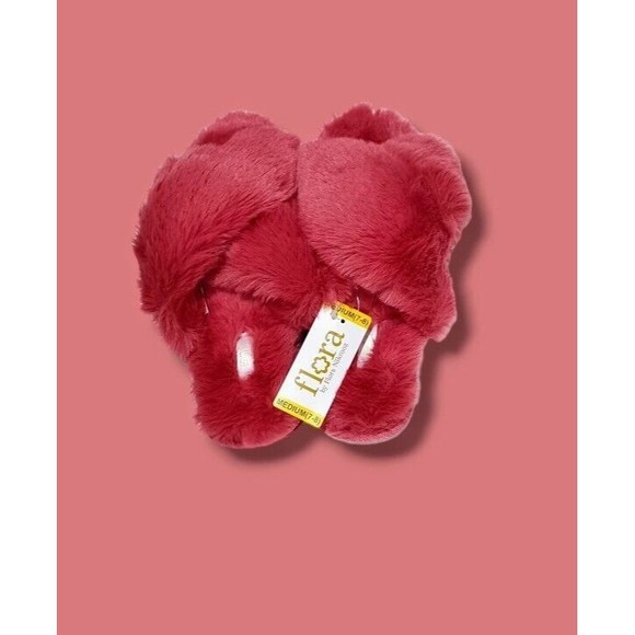 Flora Berry Rouge Super Soft Fuzzy Faux Fur Crossband Womens 7/8 House Slippers - Picture 5 of 16